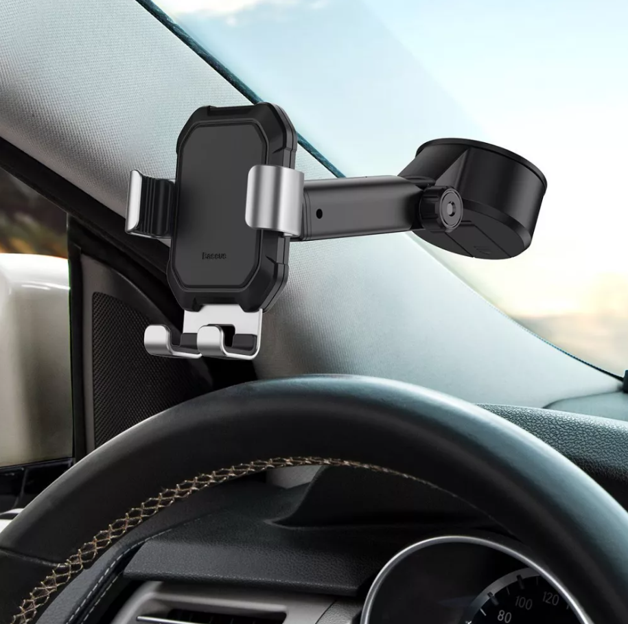 Держатель автомобильный Baseus Tank Gravity Car Mount Holder With Suction Base Tarnish Black Автодержатель для телефона Черный (SUYL-TK01) - фото 4