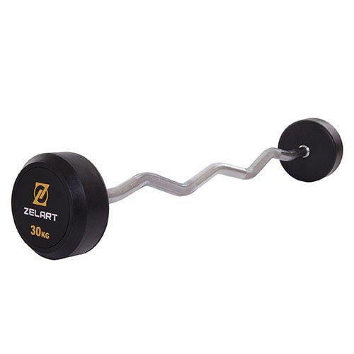 Штанга фиксированная изогнутая Rubber Coated Barbell Zelart TA-2687 30 кг Черный (58363067) - фото 1