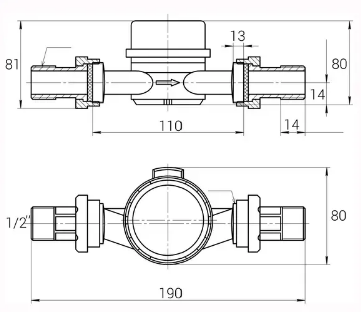 Счетчик холодной воды Ecostar DN15 1/2 L110 E-C 2,5 ХВ - фото 3