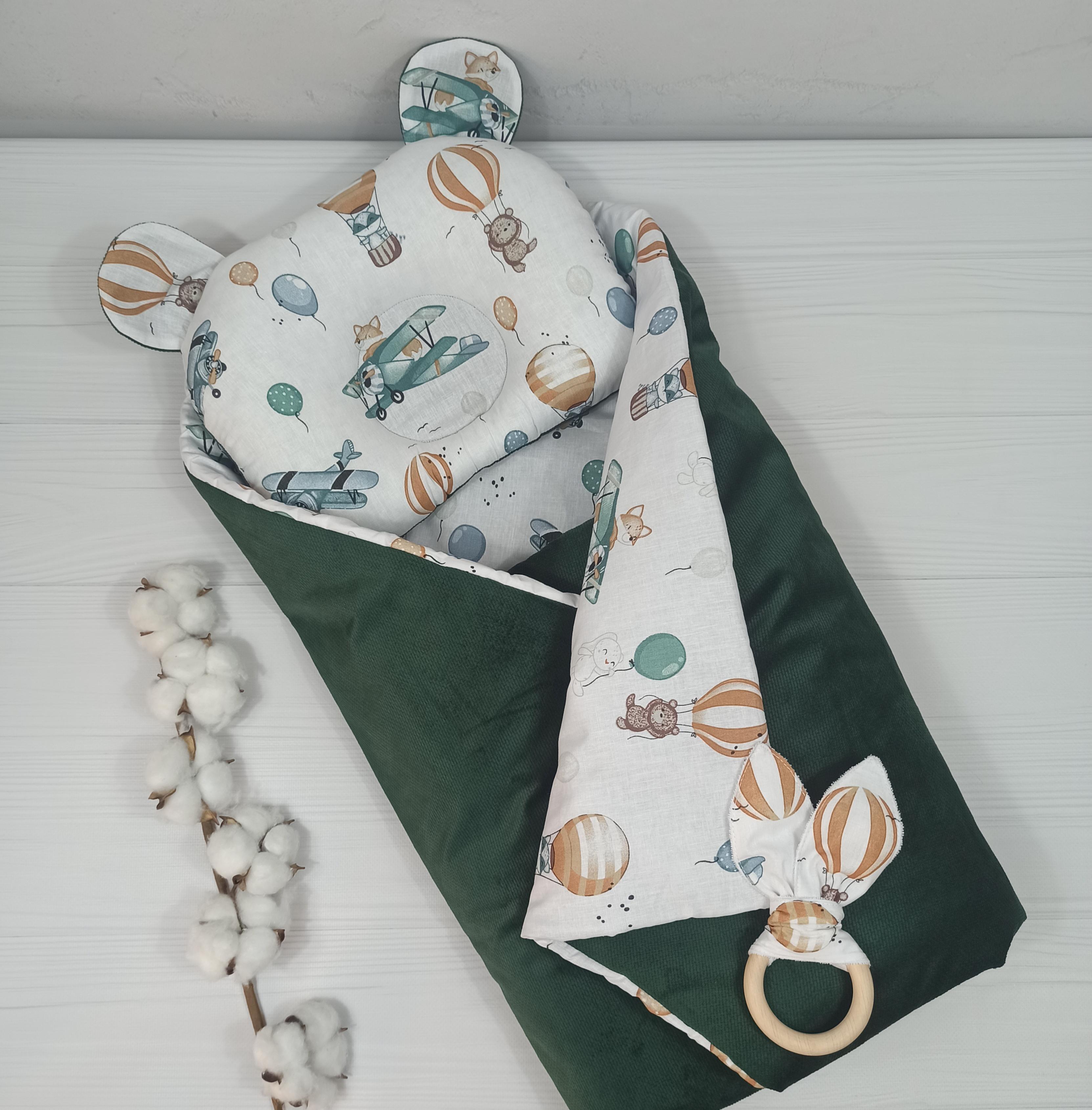 Плед a.l.babybox Полет зверей с утеплителем и подушкой с грызунком Зеленый (NA 18243481)