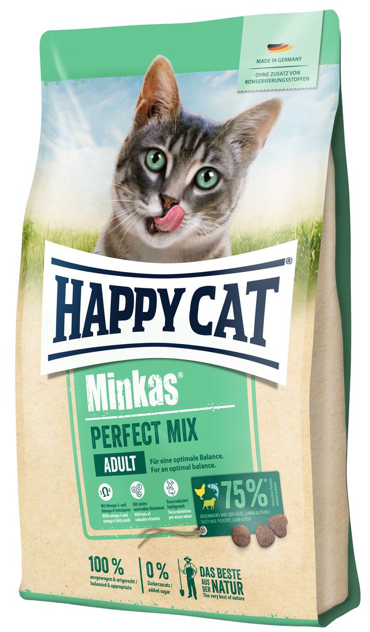 Корм сухий для дорослих котів Happy Cat Minkas Perfect Mix з птахом ягням і рибою 4 кг (70415)