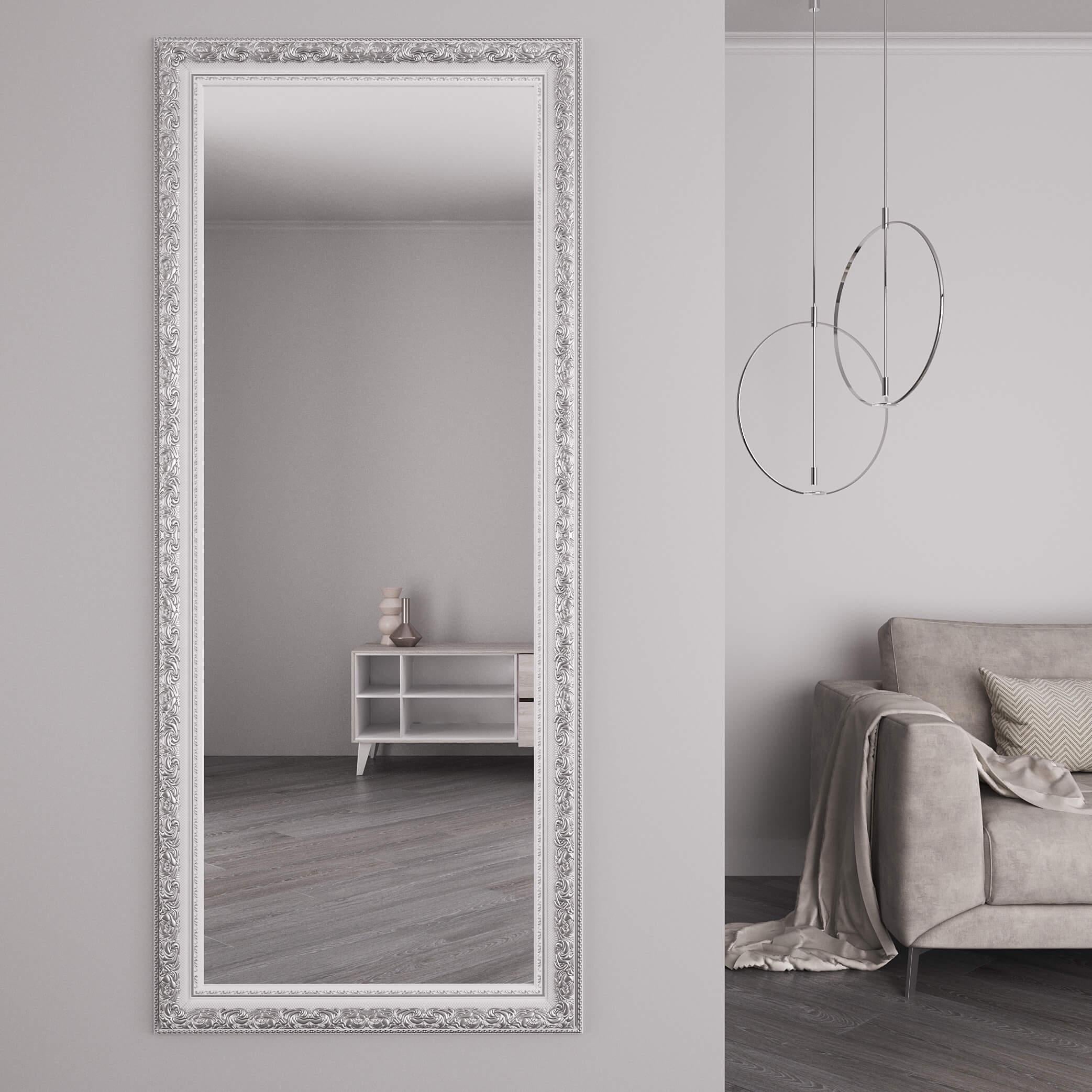 Зеркало в полный рост Black Mirror на стену 186х86 см Белый с патиной серебра (8731А-64S)