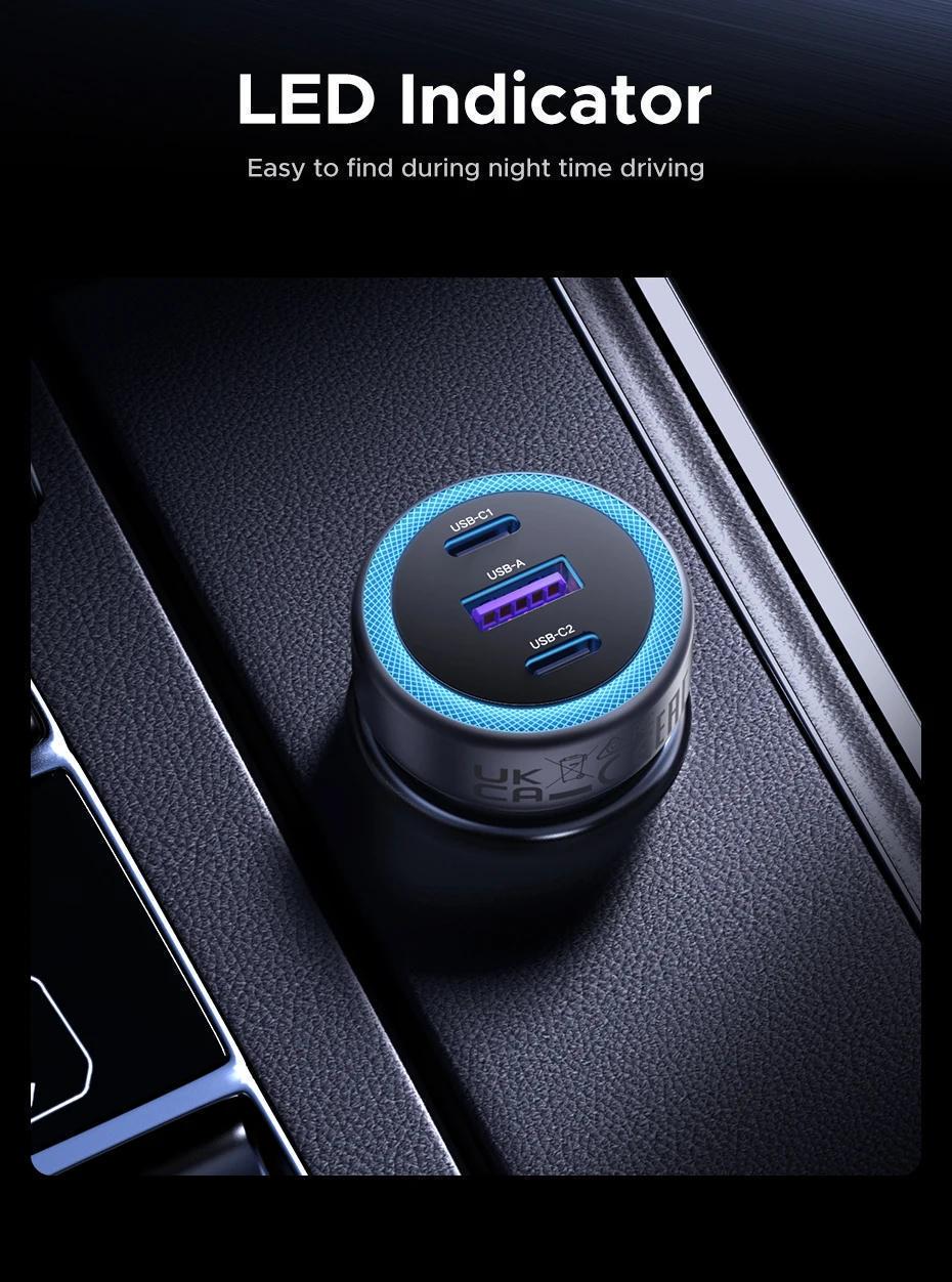 Зарядное устройство для автомобильного Ugreen 30W 3 порта 2xUSB-C Темно-серый (45843) - фото 4