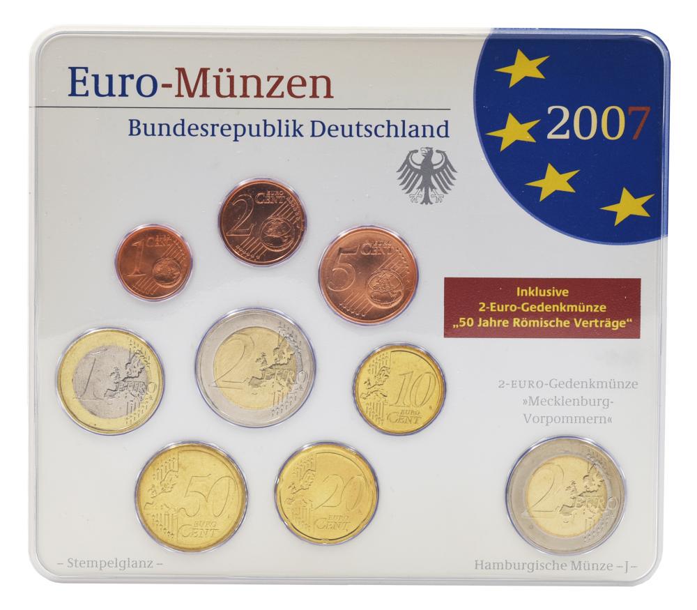 Коллекционные монеты Германия набор из 9 монет евро 2007 UNC J 1/2/5/10/20/50 евроцентов 1/2 евро/памятная 2 евро Блистер (М23507)