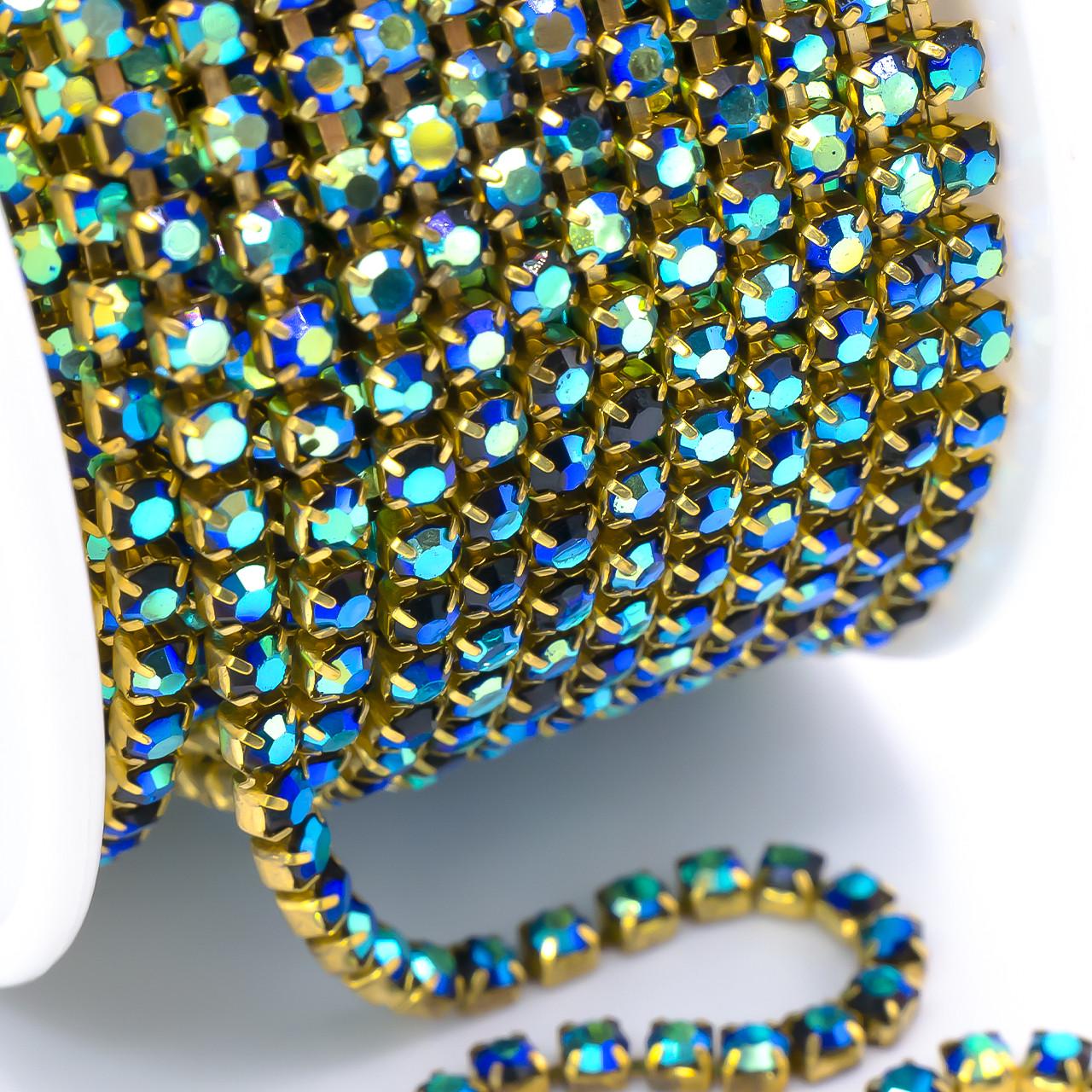 Цепь стразовая SS10 2,8 мм 1 м Jet AB gold (ЦС1003з55)