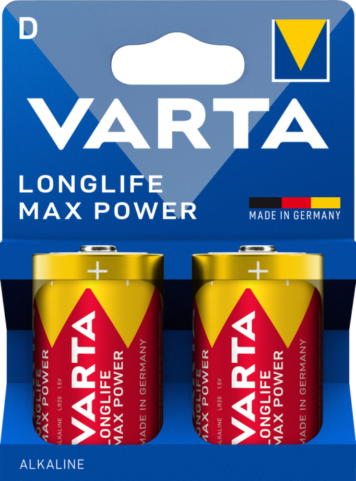 Батарейка алкалінова VARTA LONGLIFE MAX POWER LR20/D 2 шт. Червоний (4008496128020-E3)