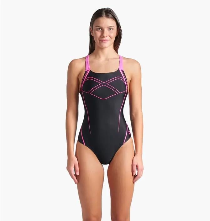 Купальник раздельный для женщин Arena GRAPHIC SWIMSUIT SWIM PRO BACK р. 42 Черный/Розовый (009024-590 42)