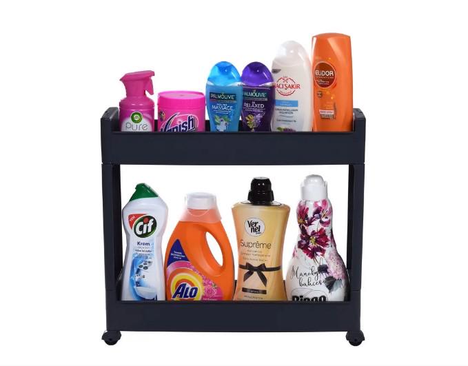 Полка-органайзер Motek двухъярусная на колесах Антрацитовый (SR-02)