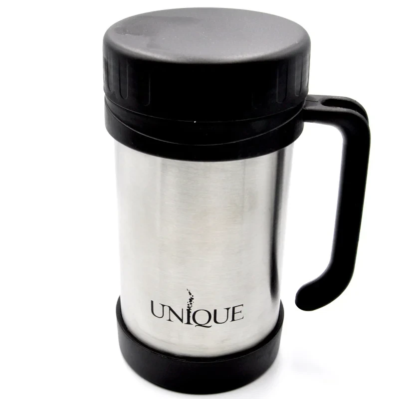 Термос пищевой Unique с ручкой 0,5 л Серебряно-черный (MX-13065)