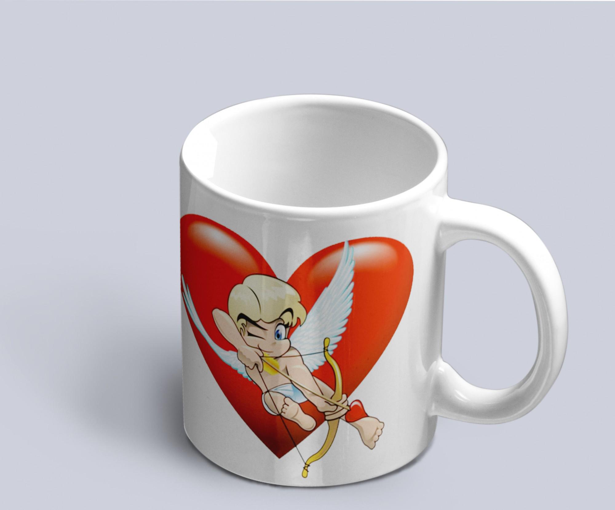 Чашка с принтом Купидон на фоне сердца (02010115026)