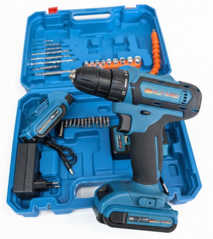 Шуруповерт на аккумуляторе Alfarid 24V 5 Ач Li-Ion с кейсом (2104618686) Шуруповерт на аккумуляторе Alfarid 24V 5 Ач Li-Ion с кейсом (2104618686)