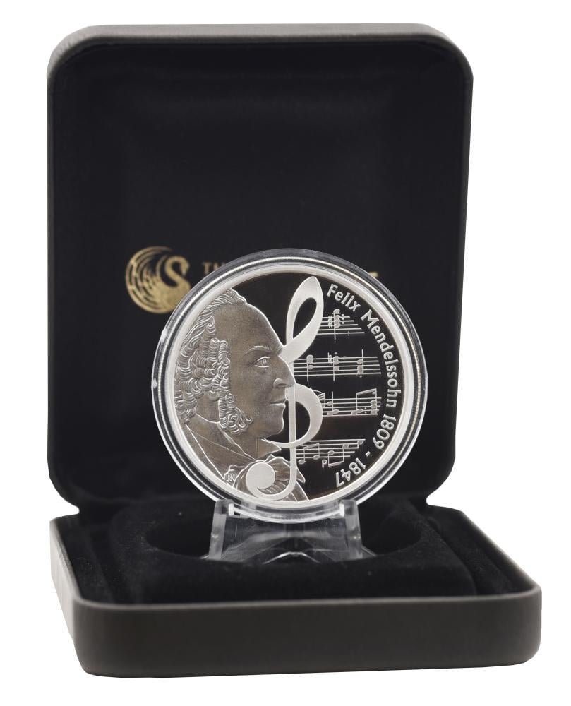 Коллекционная монета Тувалу 1 доллар 2009 серебро Proof Великие композиторы-Феликс Мендельсон 1 унция/31,1 г (М21178)