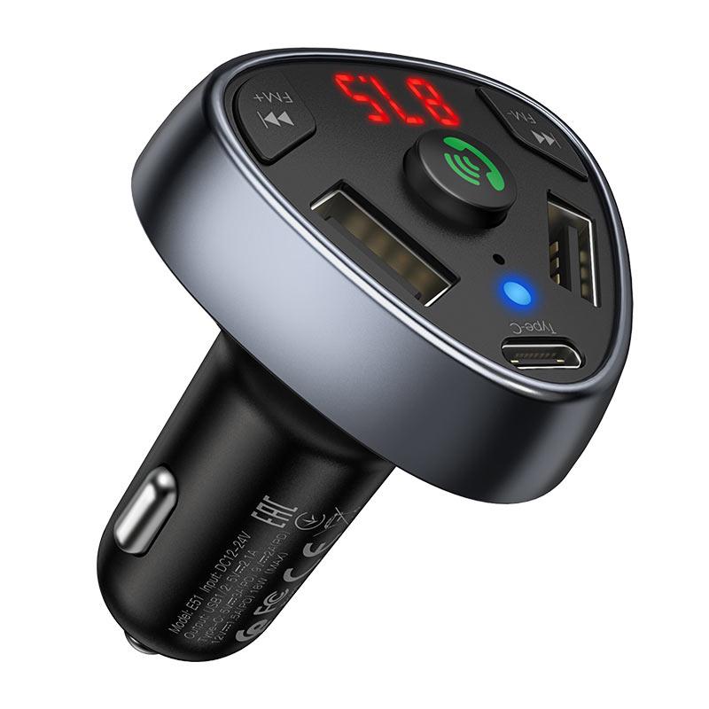 Автомобильный FM-трансмиттер Hoco E51 PD 18W Type-C 2USB Bluetooth 5,0 быстрая зарядка Черный (523562463757)