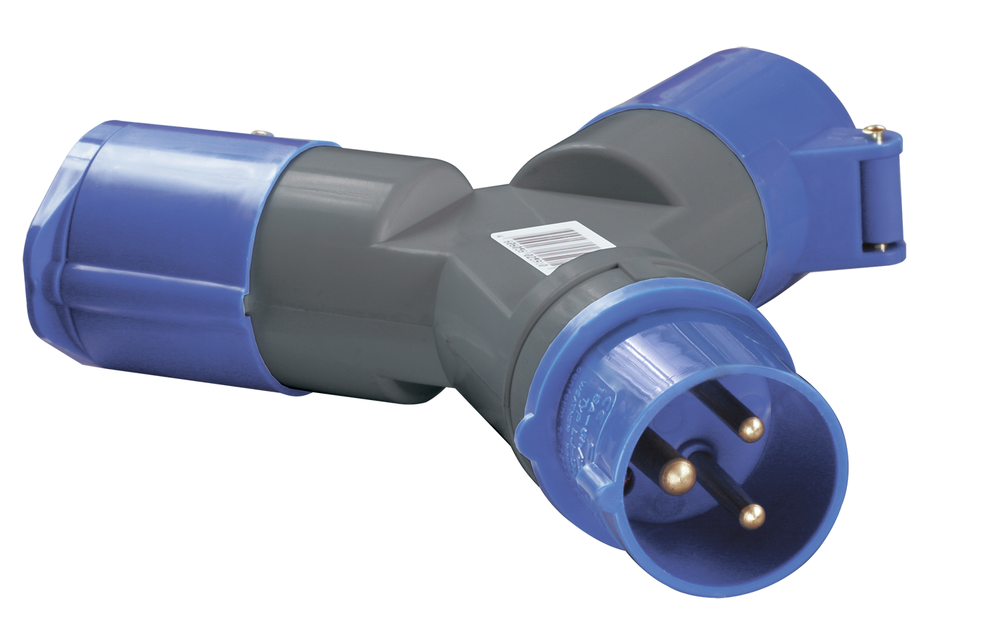 Адаптер двухлучевой UEC ЗСИ-1012 2P+PE 16А 250 В 1 вилка 2 розетки IP44 Синий (PAS21-016-3)