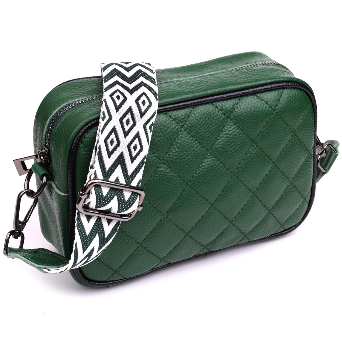 Сумка женская стеганная из натуральной кожи 22857 Vintage Bag Зеленый