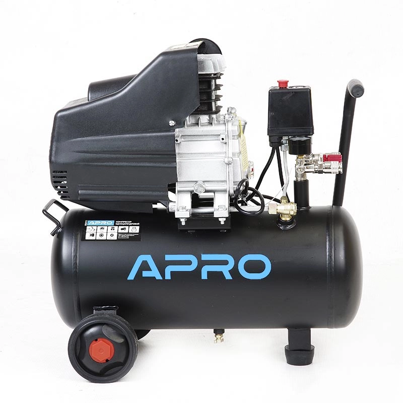Компрессор одноцилиндровый Apro 1,5 кВт 205 л/мин 8 бар 24 л 2 крана (850175)