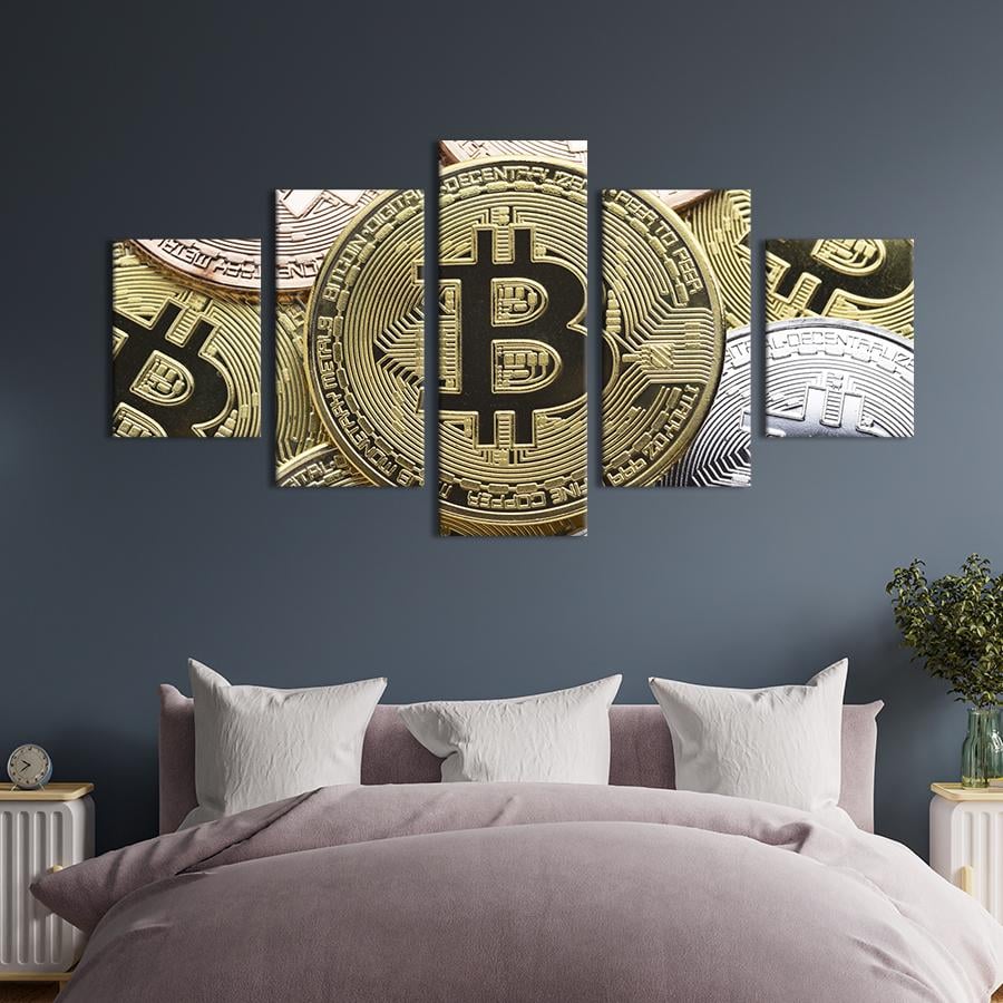 Модульная картина из 5 частей Валюта будущего биткоин 187x94 см (537-52)