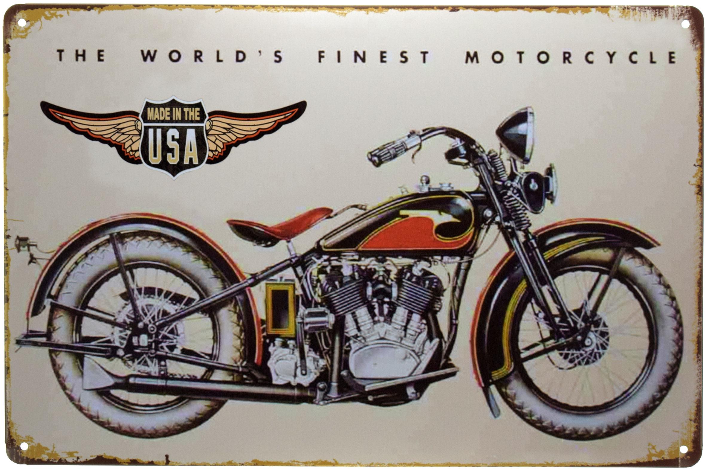 Табличка металлическая Лучший В Мире Мотоцикл Сделанный В США/The World's Finest Motorcycle Made In The USA 20x30 см