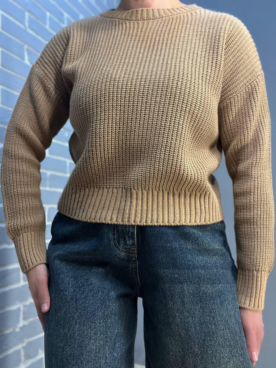 Свитер женский MIX RAY 6716 простой короткий базовый однотонный OS Бежевый (1234) - фото 2