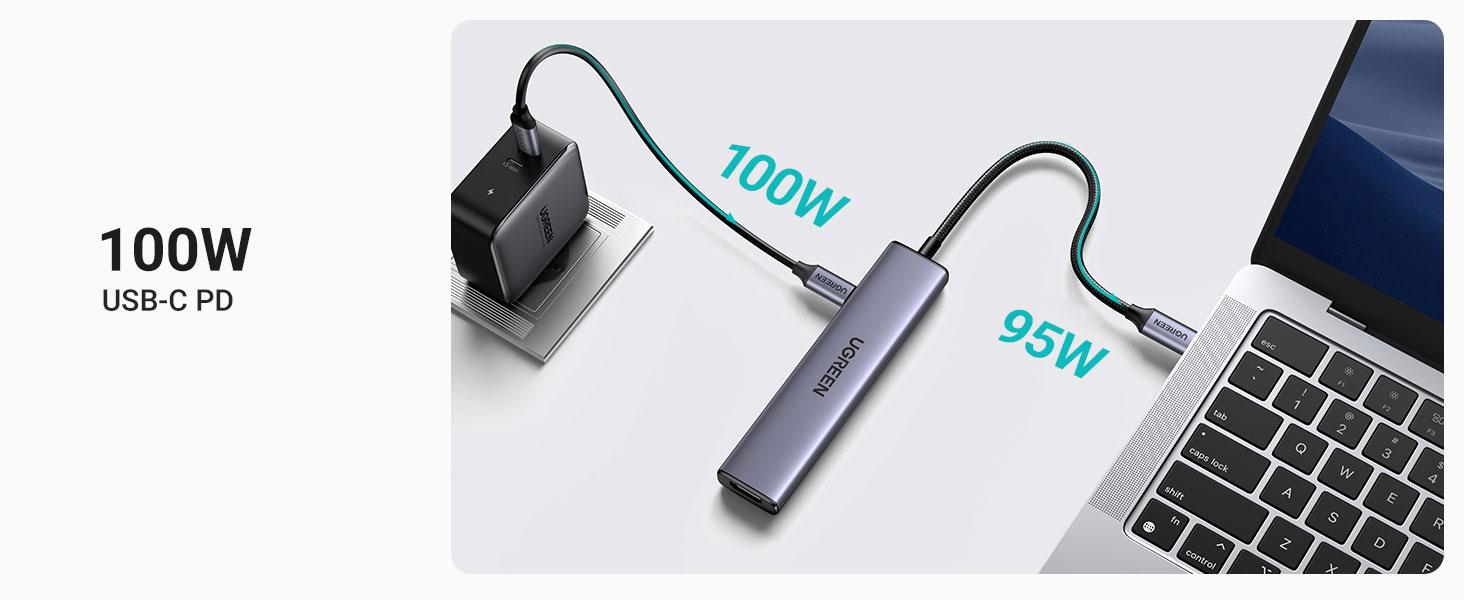 Концентратор UGREEN CM478 HUB для MacBook Pro Air с дополнительным питанием USB Type-C PD 100 Вт Grey (15495) - фото 8