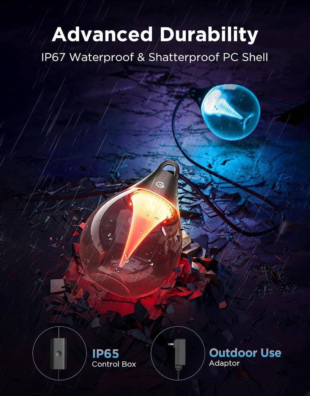 Гирлянда Govee Outdoor Clear Bulb String Lights 48 ft RGBWIC с 15 диммированными лампами IP67 - фото 4