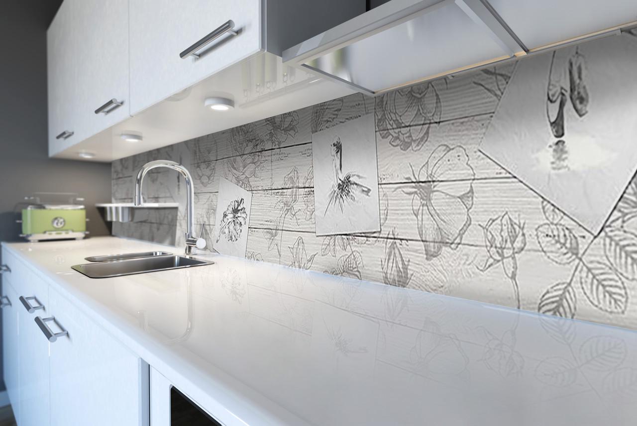 Кухонный фартук Zatarga "Рисунки карандаш балерина" из самоклеющейся виниловой пленки 65х250 см Серый