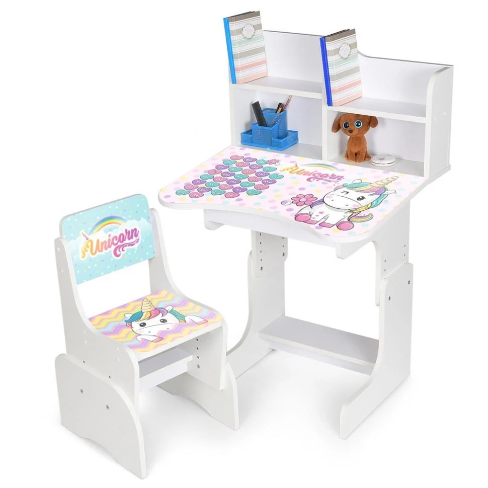 Парта-трансформер Bambi зі стільчиком та надбудовою для дівчаток 56,5-67,5 см та шухлядою Білий (KL-154-R-109)