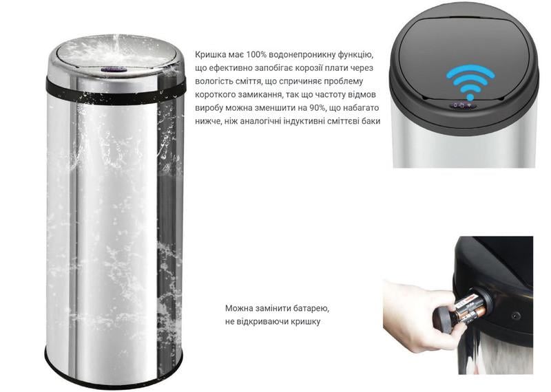 Мусорное ведро сенсорное круглое MIXXUS Premium Ellipse-TC0109 9 л Хром/Черный (MI708) - фото 8