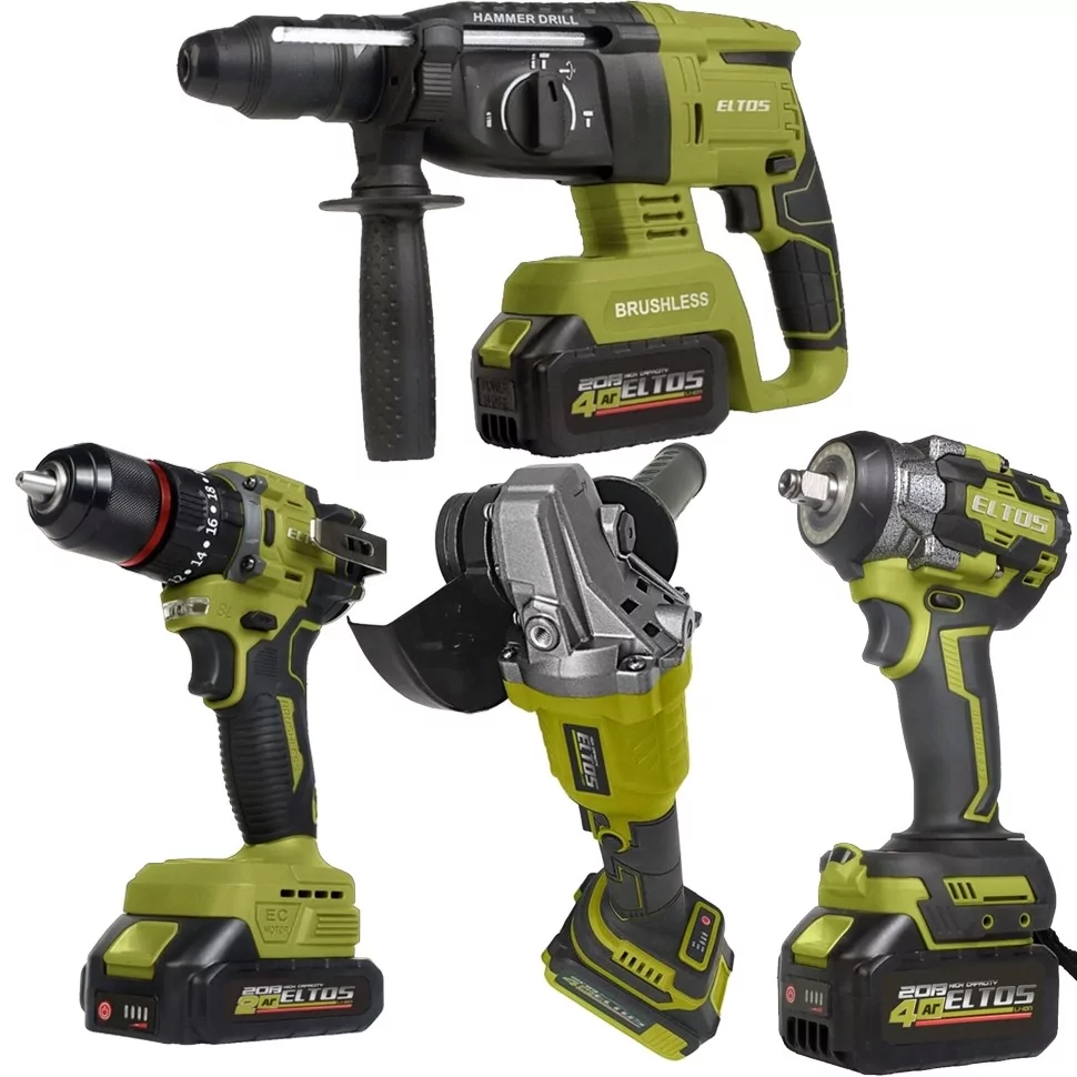 Набір акумуляторних інструментів ELTOS №4 болгарка/шуруповерт/гайковерт/перфоратор (44426942)