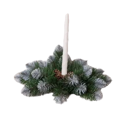 Підсвічник-вінок на 1 свічку Новорічний з декором із засніженими кінчиками Зелений