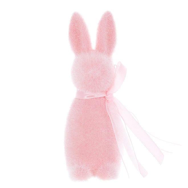 Фигурка пластиковая Flora Кролик с бантом из флока 15 см Розовый (42101)