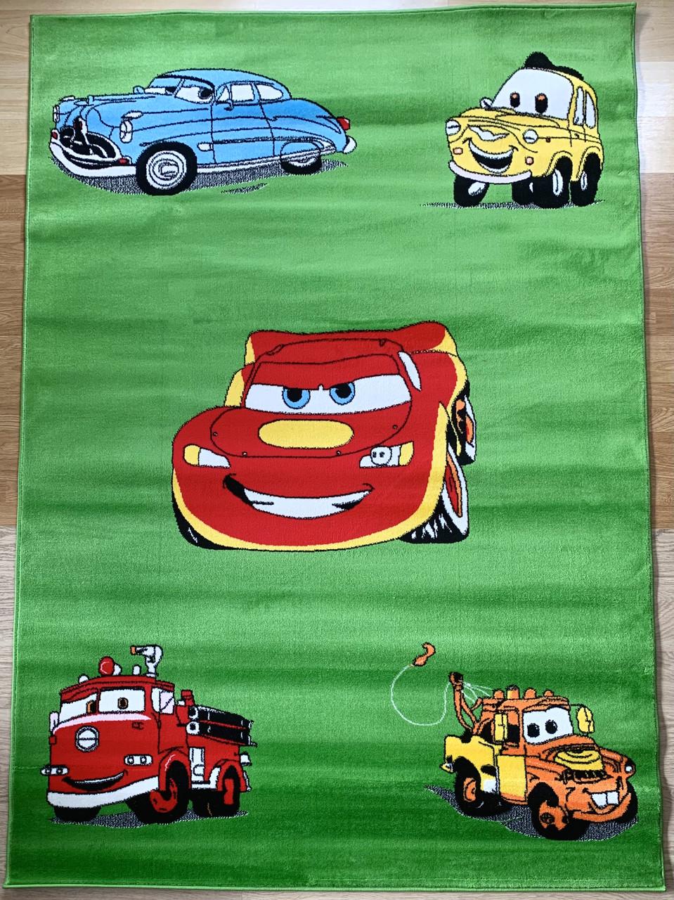Килим дитячий з машинками Тачки A727A прямокутний для кімнати 70x140 см Зелений (2644417283)