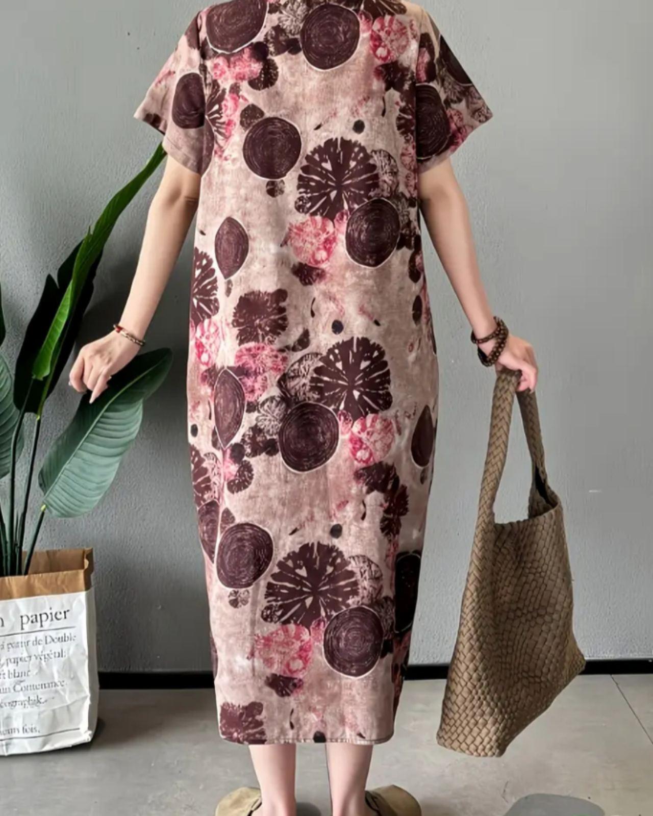 Сукня лляна з короткими рукавами ХL Коричневий (00209) - фото 2 Сукня лляна з короткими рукавами ХL Коричневий (00209) - фото 2