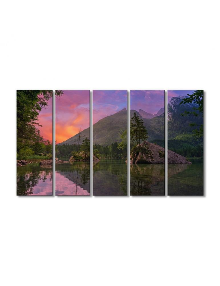 Картина модульная Потрясающий закат озеро горы 5 модулей 90x135 см