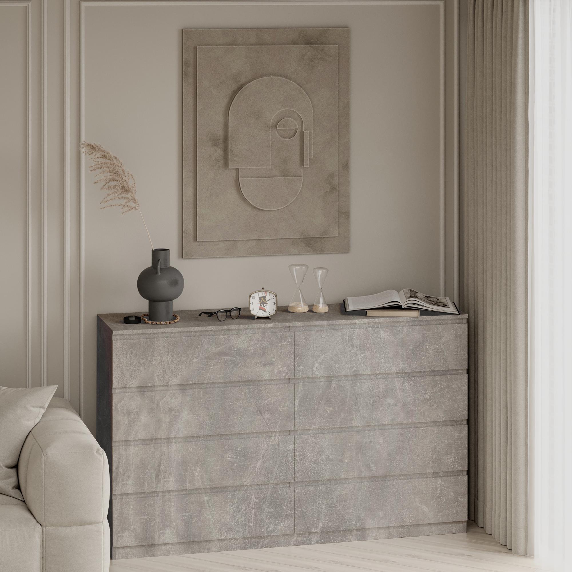 Комод на 8 ящиков без ручек Line KF8 1400x450x1035 мм Бетон - фото 1 Комод на 8 ящиков без ручек Line KF8 1400x450x1035 мм Бетон - фото 1