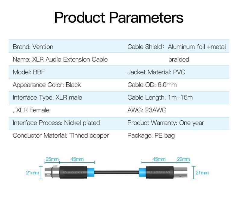 Кабель Vention XLR мама-XLR папа для мікшеру 5 м Чорний (BBFBJ) - фото 8 Кабель Vention XLR мама-XLR папа для мікшеру 5 м Чорний (BBFBJ) - фото 8