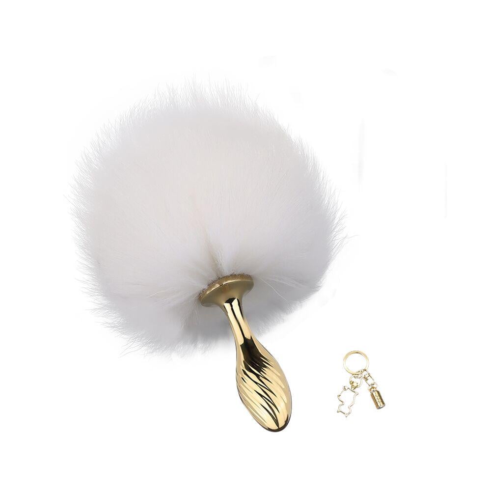 Анальная пробка металлическая Кроличий хвост LOCKINK SEVANDA White Bunny-Tail