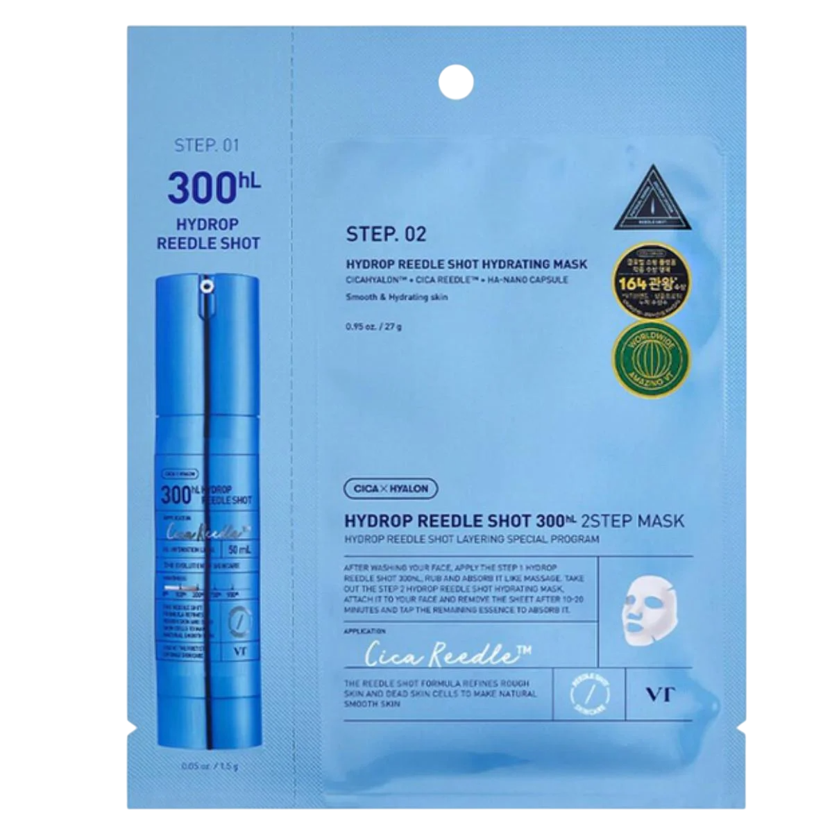 Маска для лица VT Cosmetics Hydrop Reedle Shot 300HL 2-STEP MASK 1EA увлажняющая двухэтапная 38 г (5100)