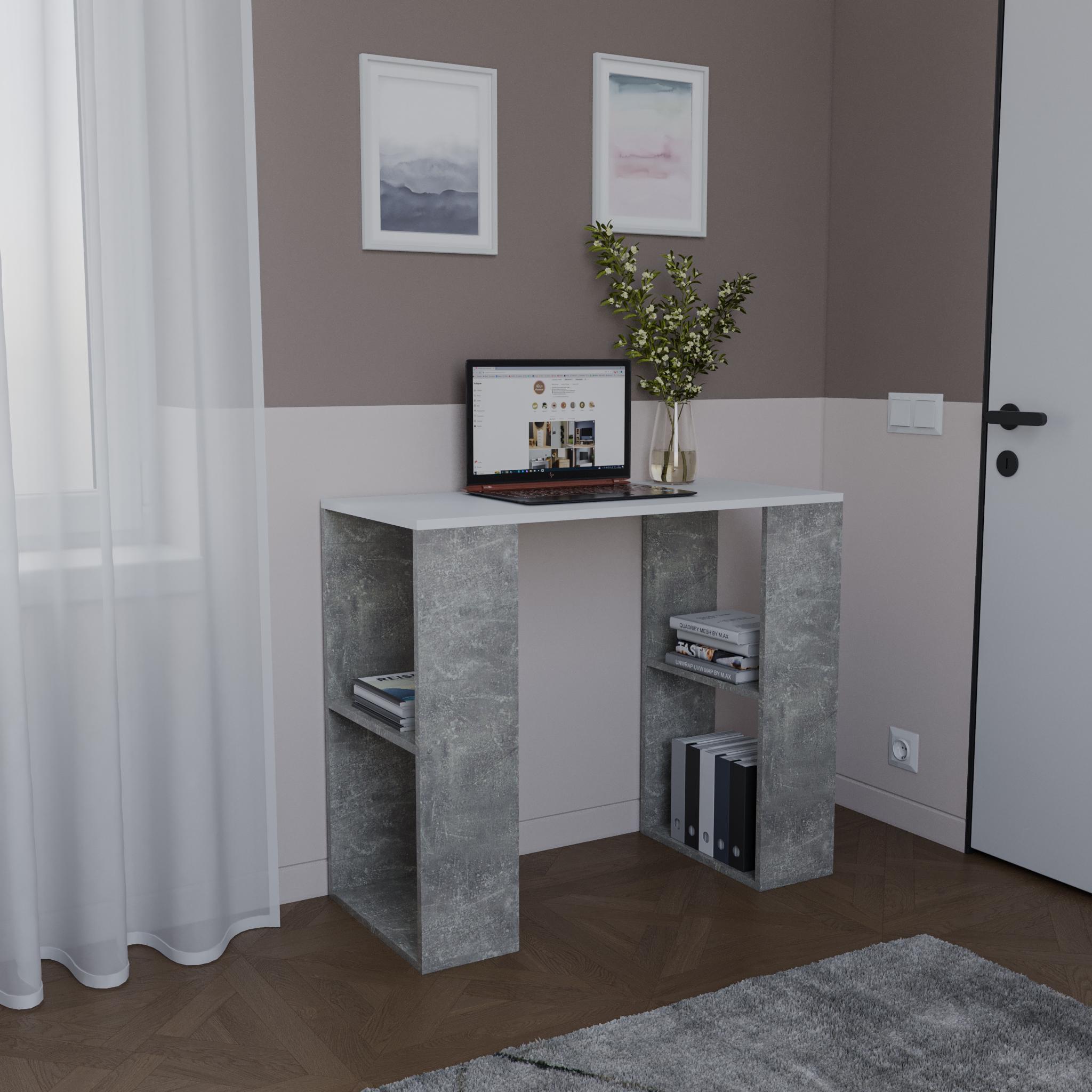 Компьютерный стол с полками 900х756х400 мм Бетон/Белый (S-11)