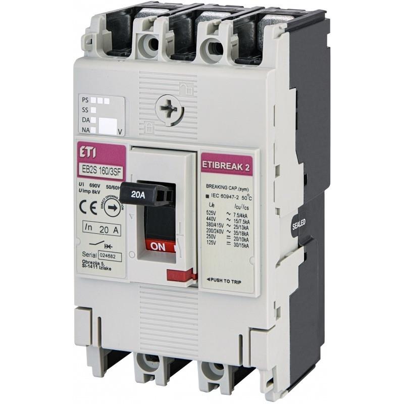 Автоматичний вимикач силовий ETI 20A 25kA 3 полюси EB2S 160/3SF 20A 3p 004671828 (56929)
