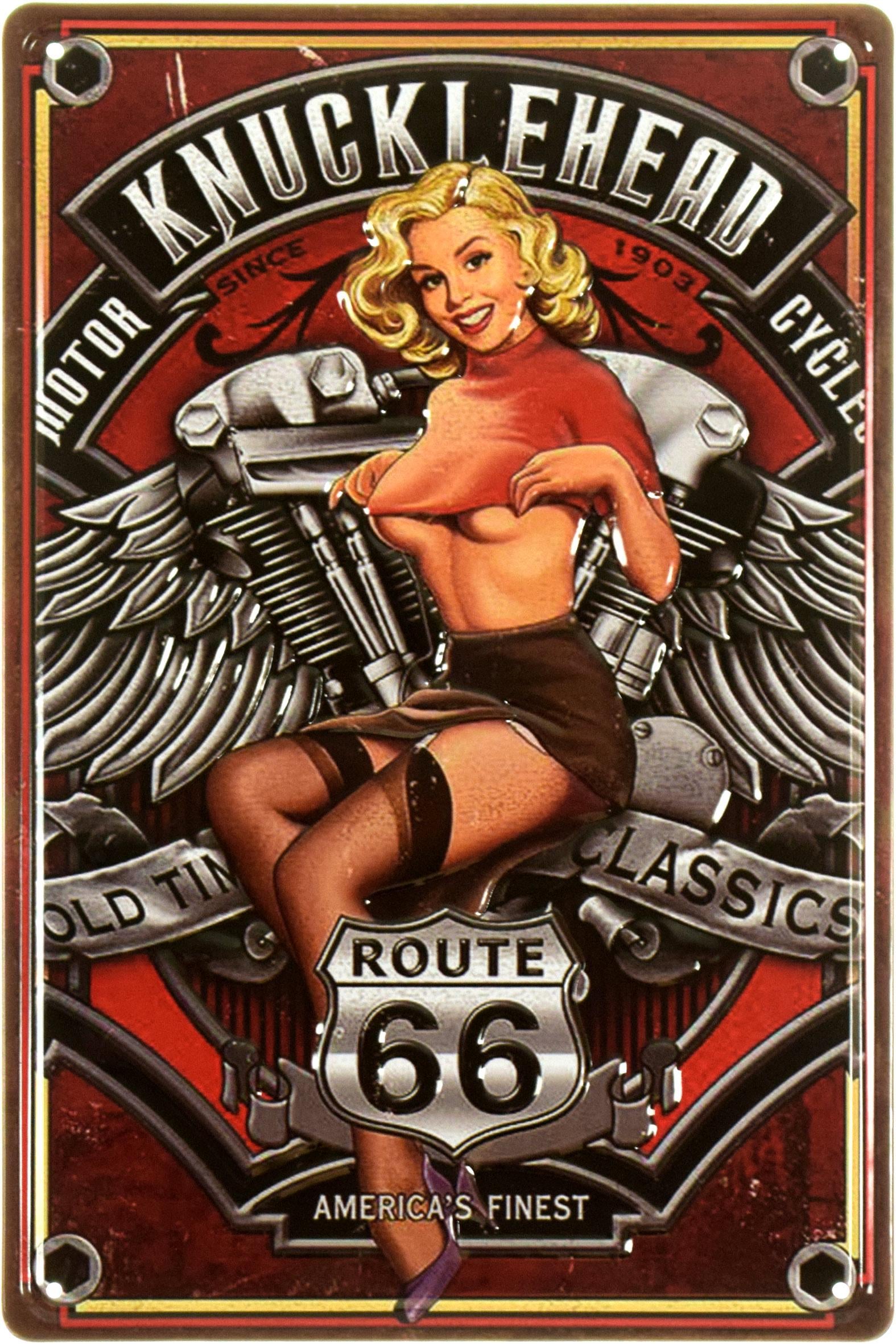 Табличка металлическая "Motorcycles Knucklehead Pin Up" 20x30 см (ms-104121)