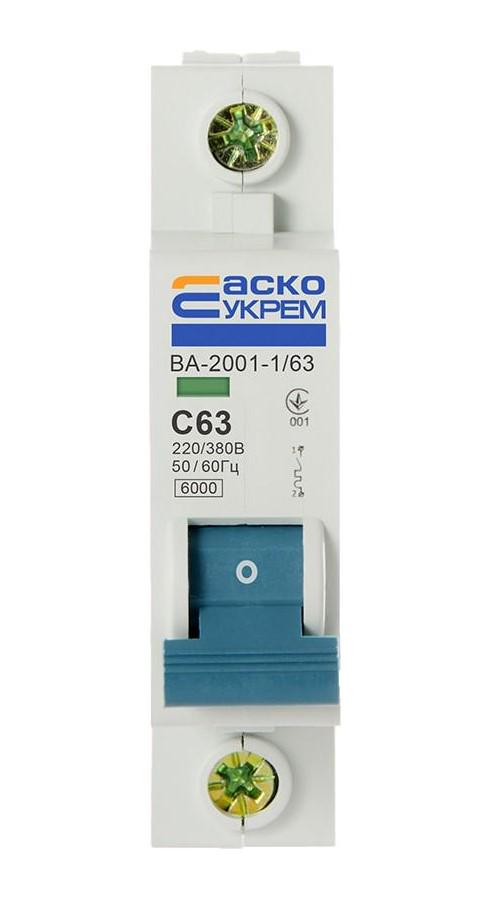 Автоматичний вимикач Аско-Укрем ВА-2001 1р 63А (01471)