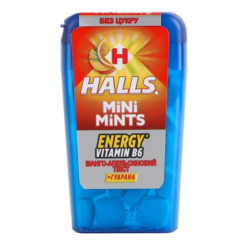 Цукерки без цукру та гуарана Halls Mini Mints Манго-апельсиновий твіст 12,5 г (2361720918)