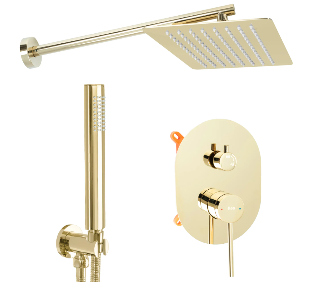 Душевой гарнитур скрытого монтажа Rea OVAL BOX Золотой (Rea-P8466)