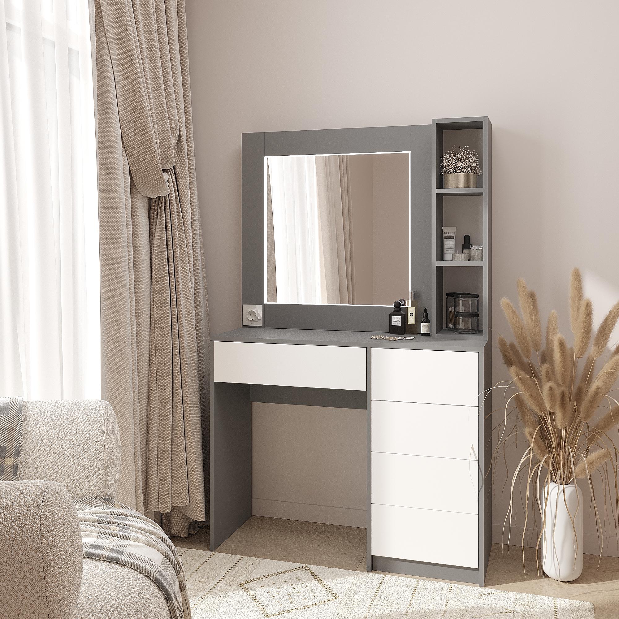 Туалетный столик с LED подсветкой ТЗ-LED 1600х1000х380 мм Антрацит / Белый - фото 1 Туалетный столик с LED подсветкой ТЗ-LED 1600х1000х380 мм Антрацит / Белый - фото 1