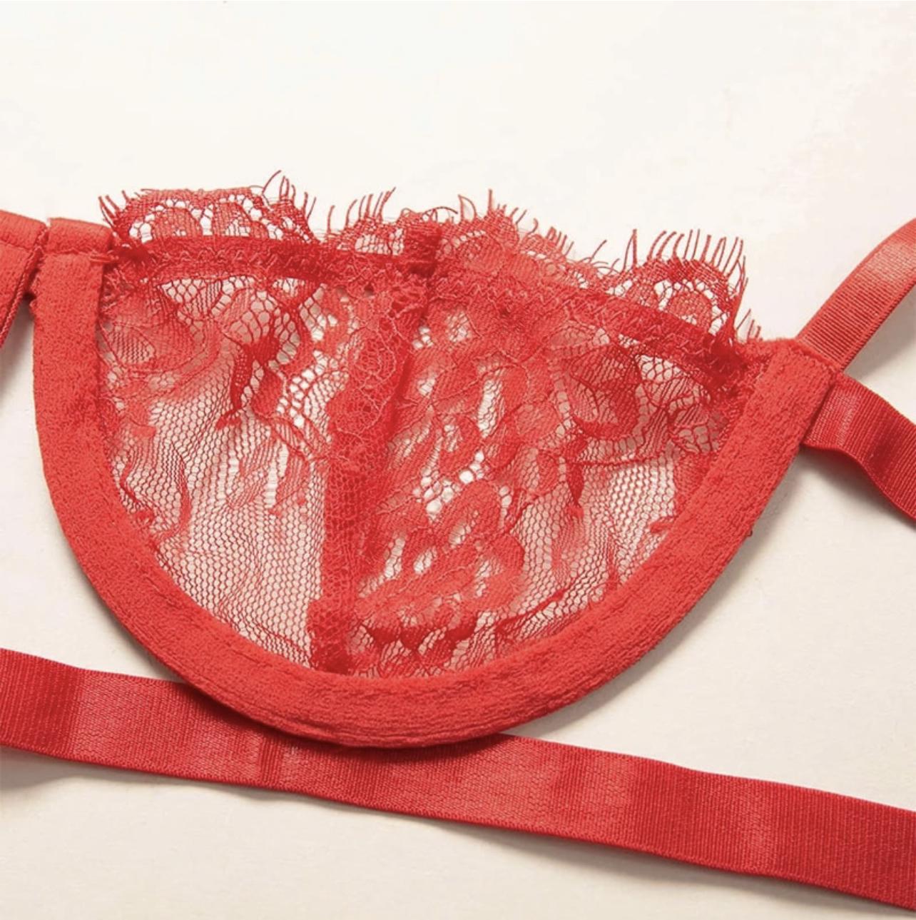 Комплект белья кружевной балконет лиф и трусики S Красный (0039S) - фото 5