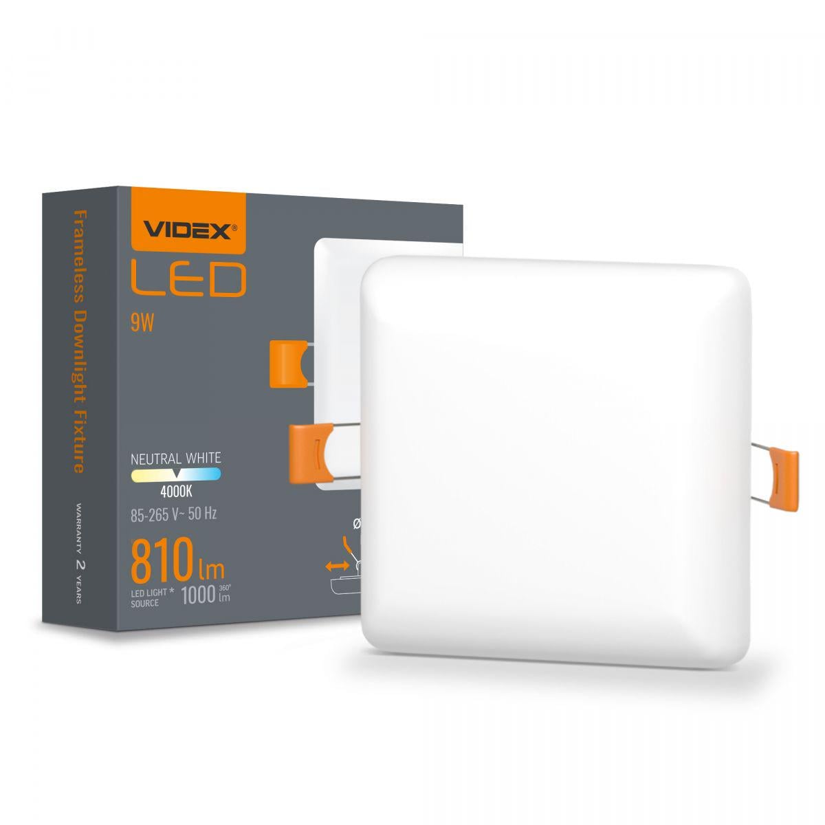 Светильник безрамочный квадратный Videx VLE-DLFS-094 9W 4000K 220V