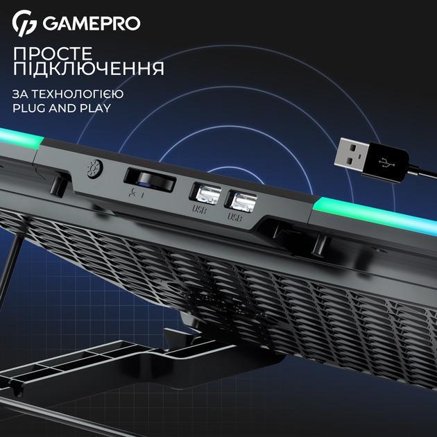 Подставка для ноутбука охлаждающая RGB с подставкой под телефон GamePro CP590 с USB портами 2 шт. Black (CP590) - фото 9
