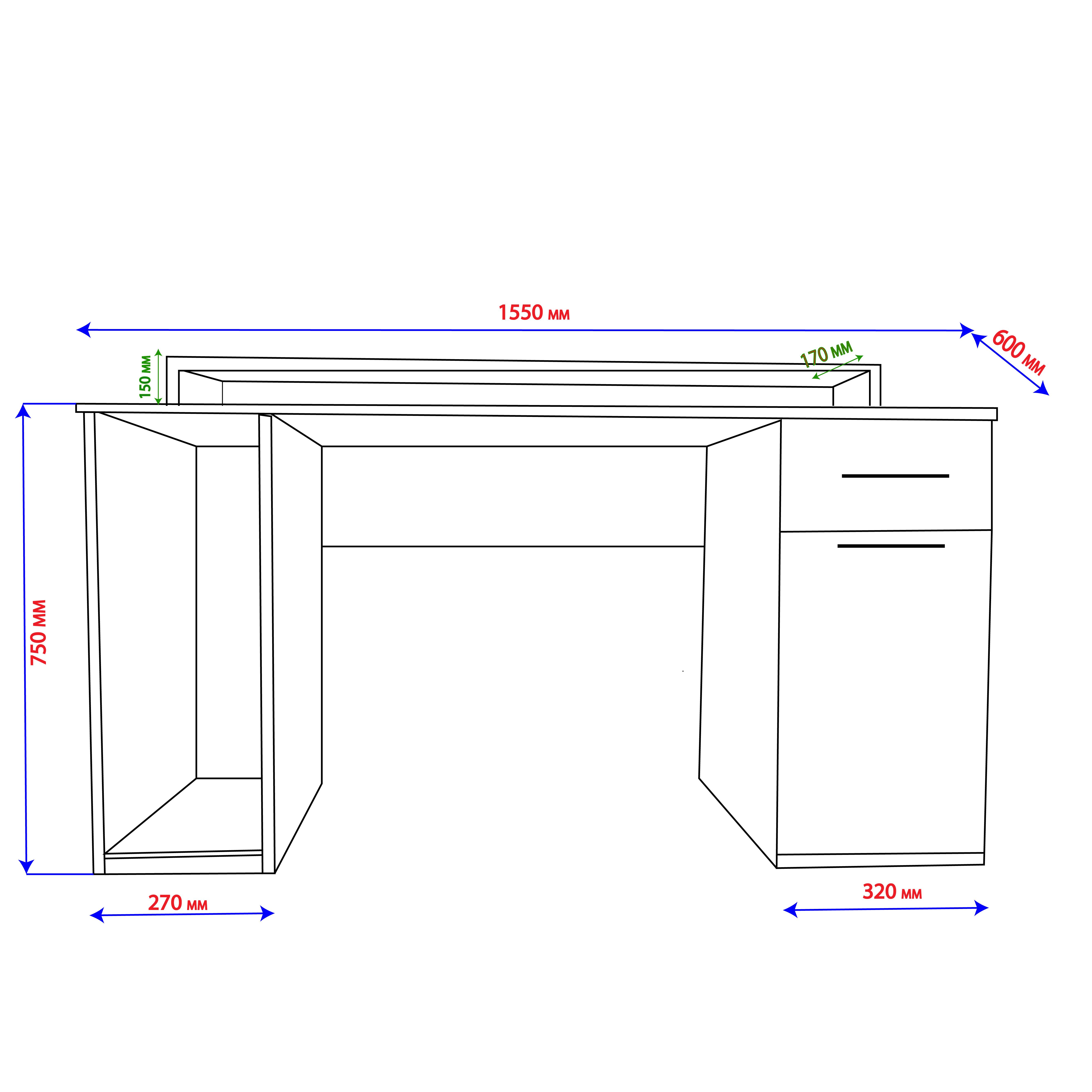 Компьютерный стол Mebellini Комбо MODERN 1550х710/860х600 мм Черный (арт.SKEP1000-074) - фото 7 Компьютерный стол Mebellini Комбо MODERN 1550х710/860х600 мм Черный (арт.SKEP1000-074) - фото 7
