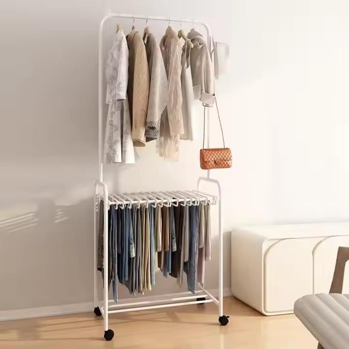 Стеллаж-вешалка для брюк/одежды/обувью передвижной с перекладиной для тремпелей Белый (2617578398)